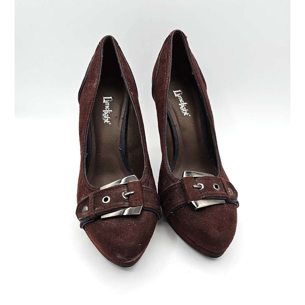 Limelight Womens Brown Suede Peep Toe Pumps Buckle Strap Stiletto Heels 7.5